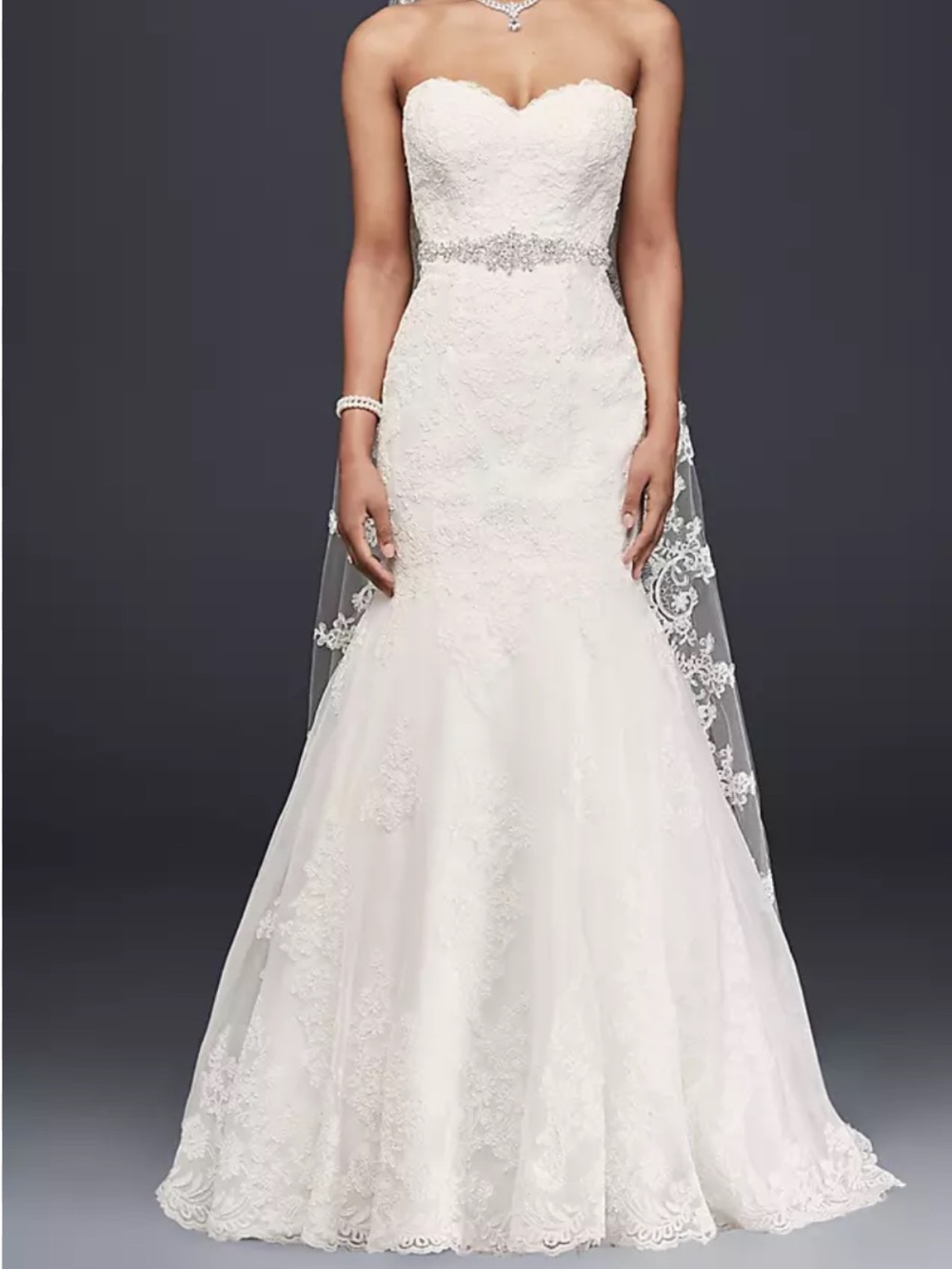 David’s Bridal Sweetheart Strapless Trumpet Lace Wedding Dress Size 10